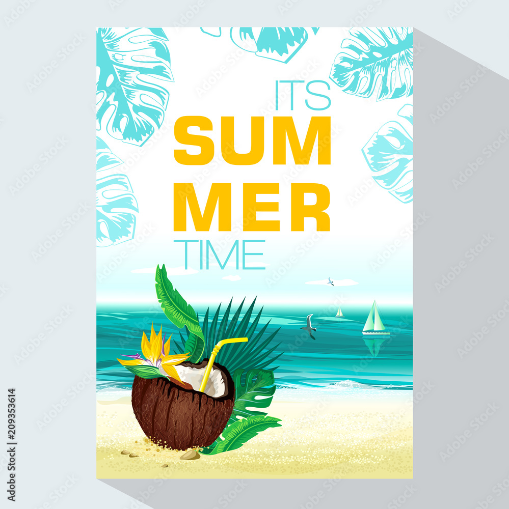 beach and coconut tree background summer time Template