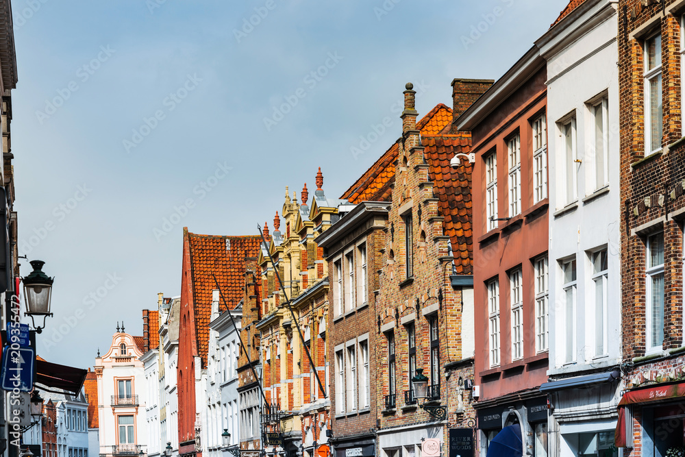BRUGES, BELGIUM - April 13, 2018: view of Buildings around Bruges, Belgium