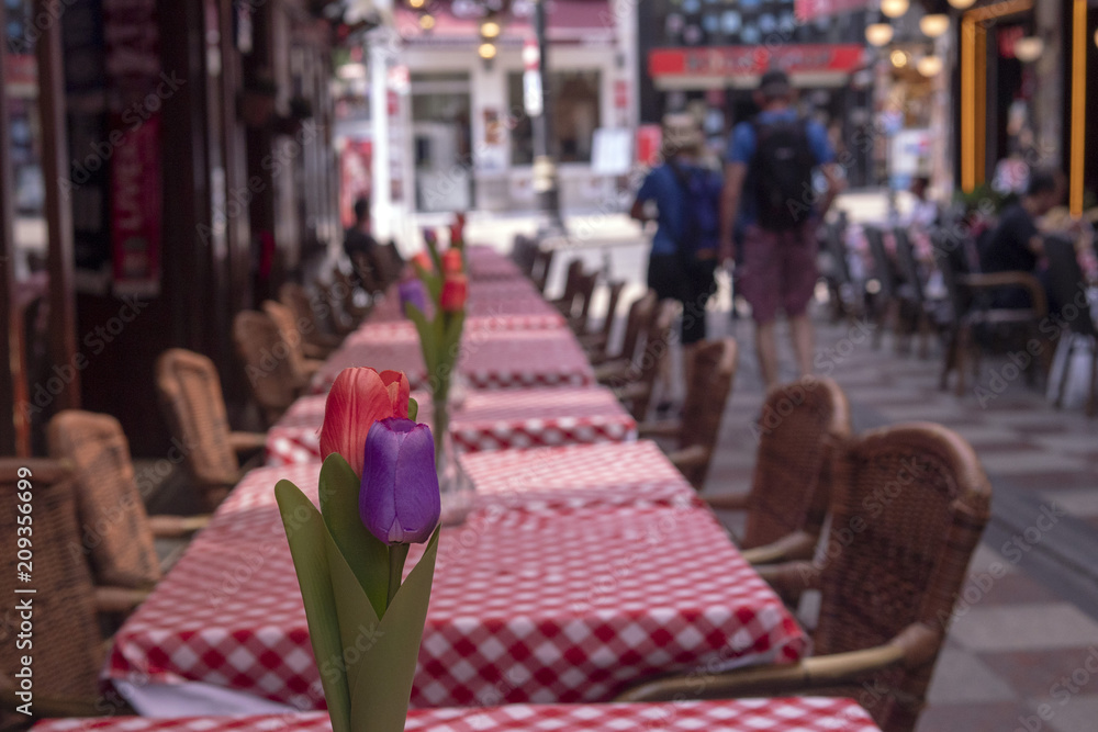 Table setting in a street cafe