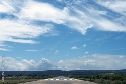 Takeoff, aerodrome, blue sky with clouds