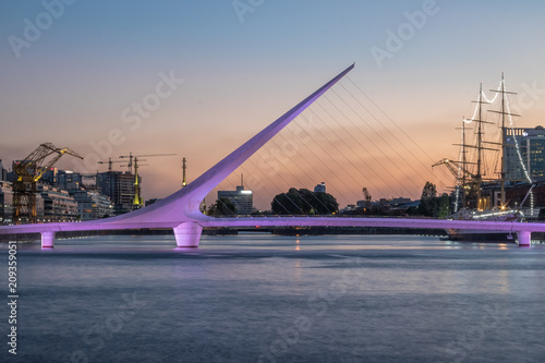 Womens Bridge (Puente de la Mujer) in Puerto Madero at sunset - Buenos Aires, Argentina photo