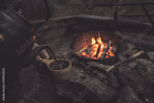 Morning campfire coffee