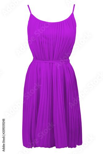Purple pleated dress, isolated on white