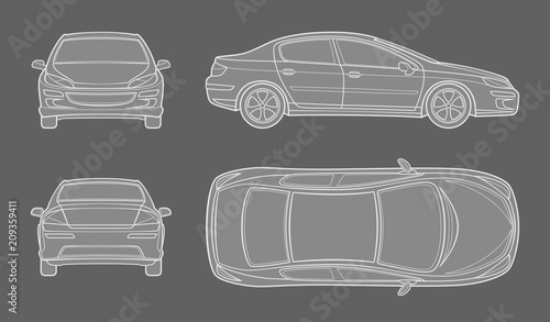 Car schematic drawing from different foreshortening