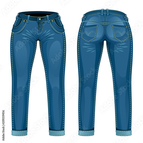 Blue classic jeans front and back view