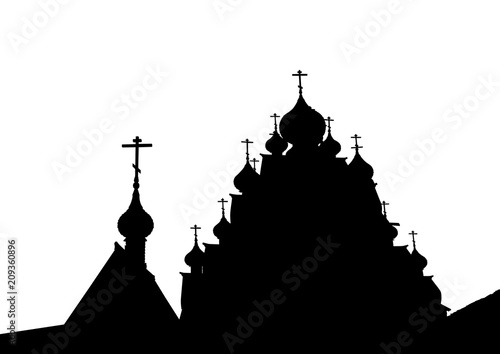 Ancient wooden Christian temple on a white background