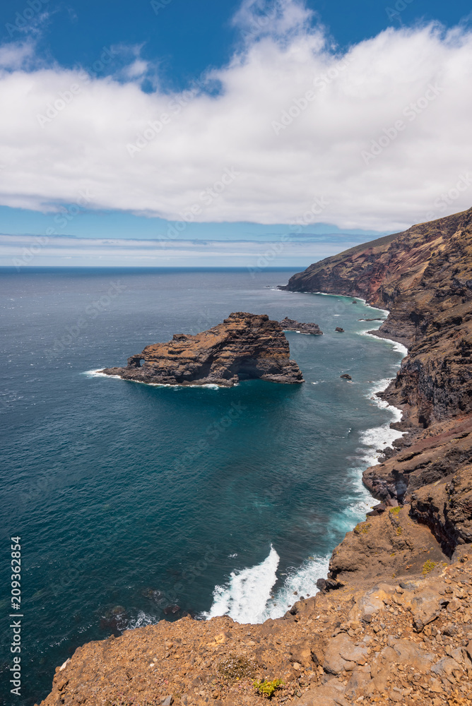 Bujaren coastline in volcanic landscape, La Palma, Canary islands, Spain.