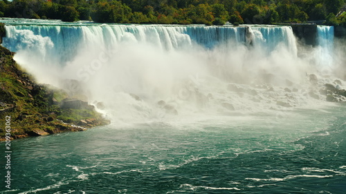 Cascade of incredible waterfalls - Niagara Falls. View from the Canadian side to the American coast