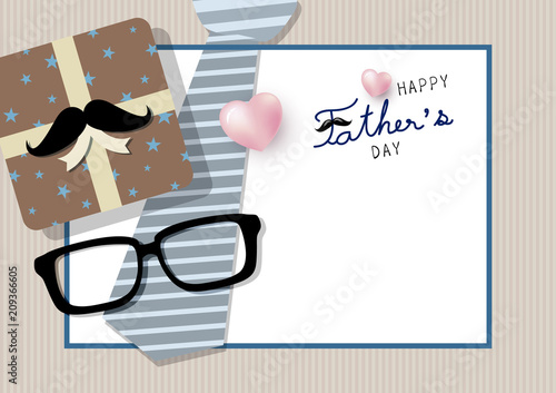 Happy father's day concept design of gift box with mustache and necktie vector illustration