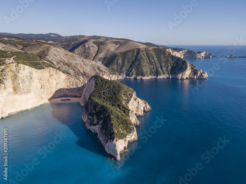 Aerial view of Navagio or Shipwreck Beach on the coast of Zakynthos, Greece