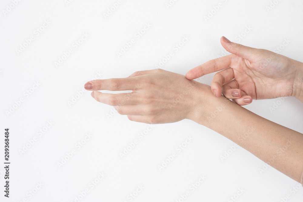 Women hands on white isolated