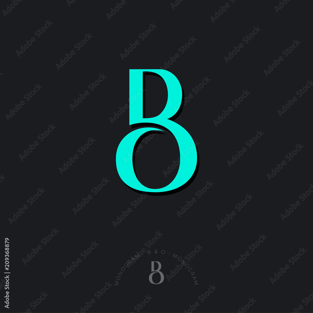 B and O combined letters, the initial of beautiful letters. Classic style. Monochrome option. B and O combined letters, the initial of beautiful letters. Classic style. Monochrome option.
