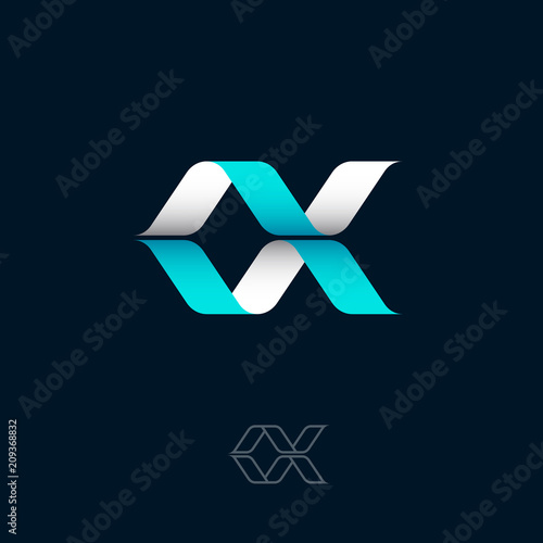 Spiral, helix origami logo, like azure and white ribbon. Sinusoid abstract emblem. Monochrome contour option.