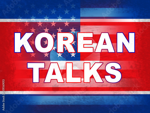 North Korean American Flags For Talks 3d Illustration