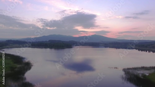 Wallpaper Mural Beautiful alpine lake with a rich reflection at Summer sunset - Aerial Drone View Torontodigital.ca