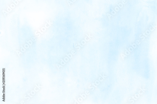 White-blue watercolor background. Hand drawn design template. Canvas for card, poster, banner