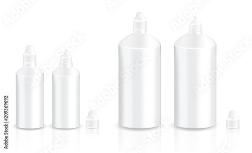 Mock up Realistic Tamper-resistant Disinfection Solution Cosmetic Bottle For Contact Lenses on White Background Illustration