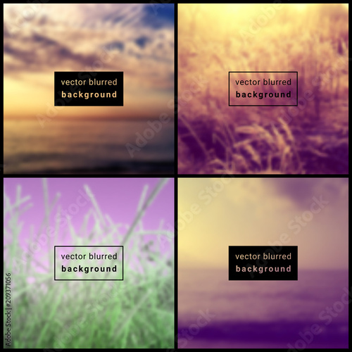 Vector set of four square blurred nature backgrounds. Beautiful place for your text.