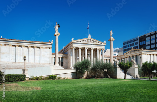 Photo of iconic neoclassic Academy of Athens, Athens historic center in Attica, Greece