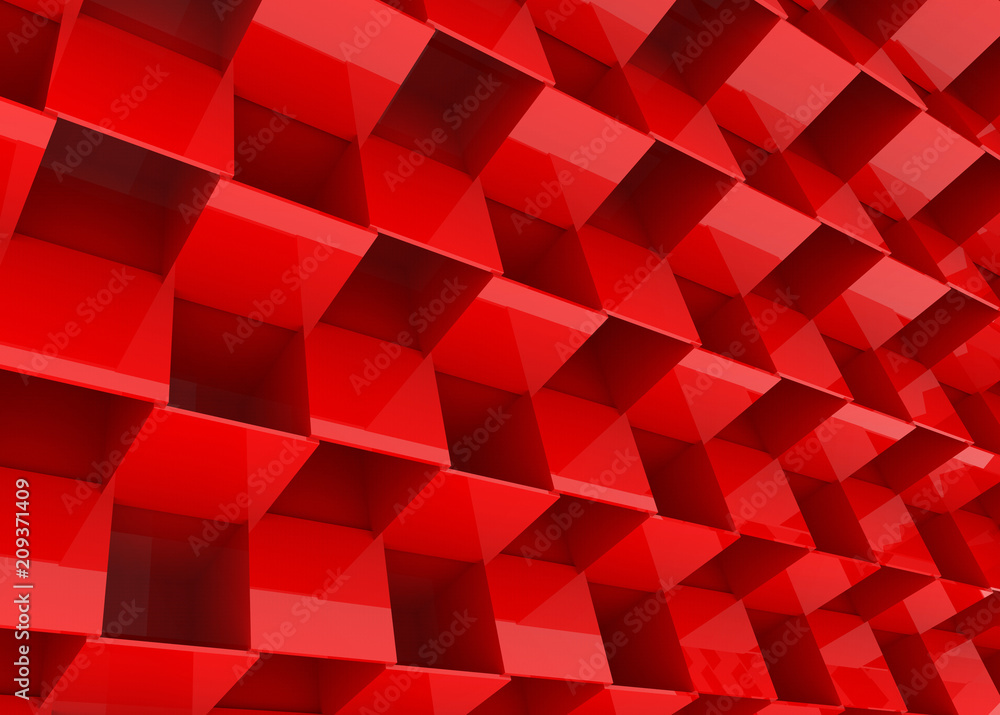 3d rendering. perspective view of randoming red hole square boxes stack wall background. 3d rendering. perspective view of randoming red hole square boxes stack wall background.