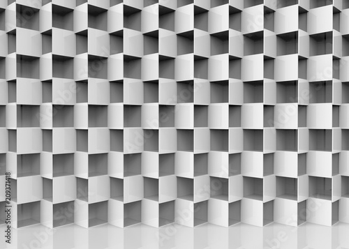 Fototapeta Naklejka Na Ścianę i Meble -  3d rendering. Abstract white hole square boxes stack wall background.