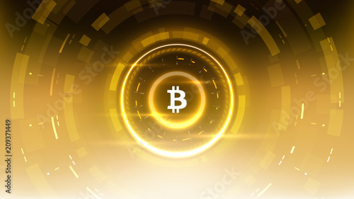 Bitcoin cryprocurrency futuristic vector illustration for background, HUD, graphical user interface, banner, business and finance infographics and more. Worldwide digital money blockchain system