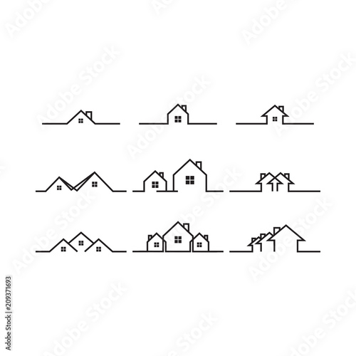 Mono line real estate house logo icon design template