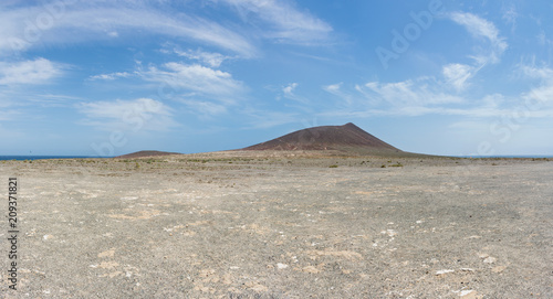 Panoramic view of the Red Mountain (Montana Roja) and El Medano beach on Tenerife, Canary Islands