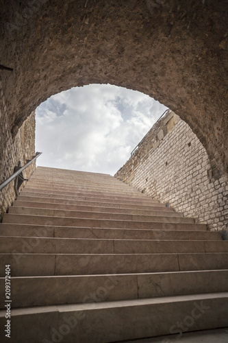 Roman circus, ruins roman legacy in ancient Tarraco, ancient stairway to sky, Tarragona, Catalonia, Spain.