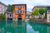 Architecture of the city of Como over the Lake Como, Lombardy, Italy.
