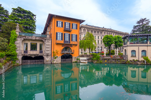 Architecture of the city of Como over the Lake Como, Lombardy, Italy. 