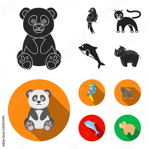 Panda.popugay, panther, dolphin.Animal set collection icons in black, flat style vector symbol stock illustration web. photo