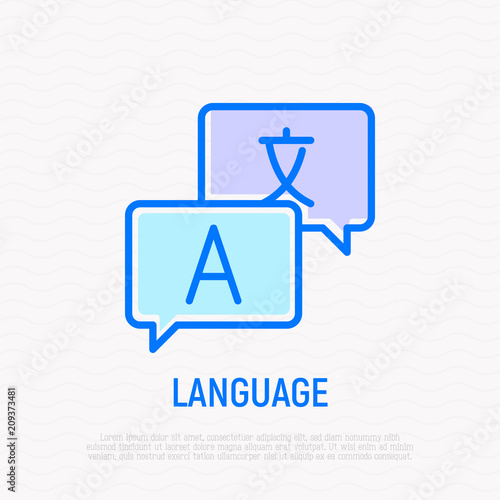 Language thin line icon: two speech bubbles. Modern vector illustration of translator.