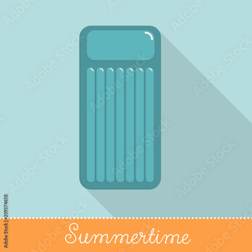 Collection of Summer Holiday Items, Flat Design with long shadow in Bright Colors: inflatable mattrass