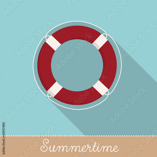 Collection of Summer Holiday Items, Flat Design with long shadow in Bright Colors: Life Saver Safety Buoy