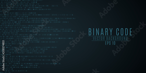 Binary code background. Blue glow. High technologies, programming, sci-fi. Vector illustration