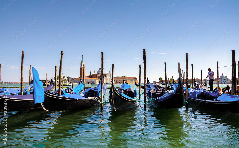.Venice, Italy with gondolas .