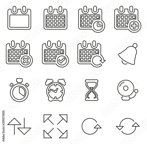 Time & Schedule Icons Thin Line Vector Illustration Set