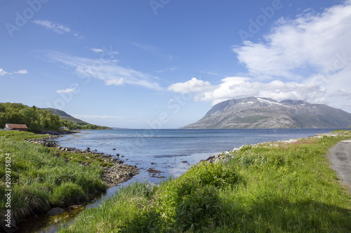 Clouds in Velfjord and mountain Andalshatten in Northern Norway