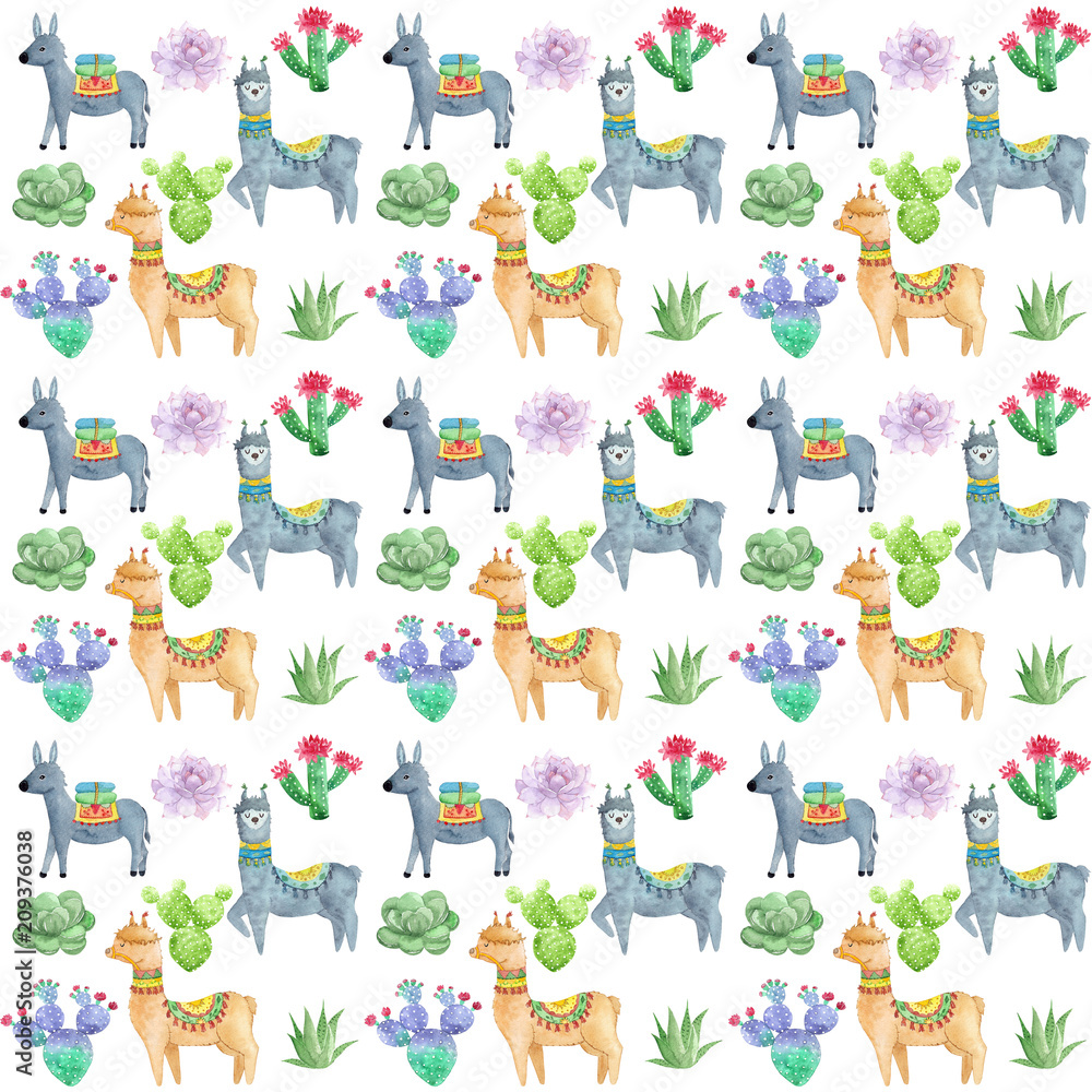 Watercolor alpaca pattern