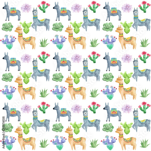 Fototapeta Naklejka Na Ścianę i Meble -  Watercolor alpaca pattern