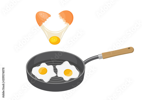 Vector illustration. The concept of fried eggs. Frying pan with eggs.