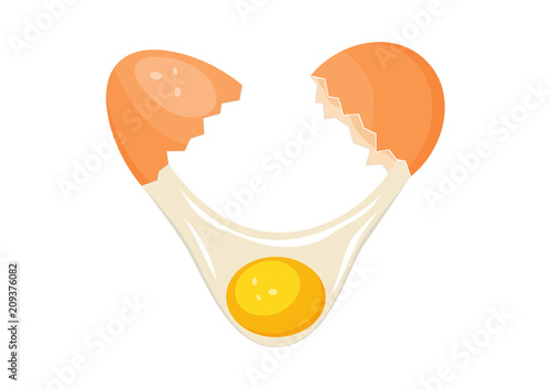 Vector illustration. Broken egg on white background.