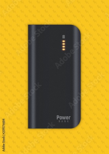 realistic powerbank on yellow background