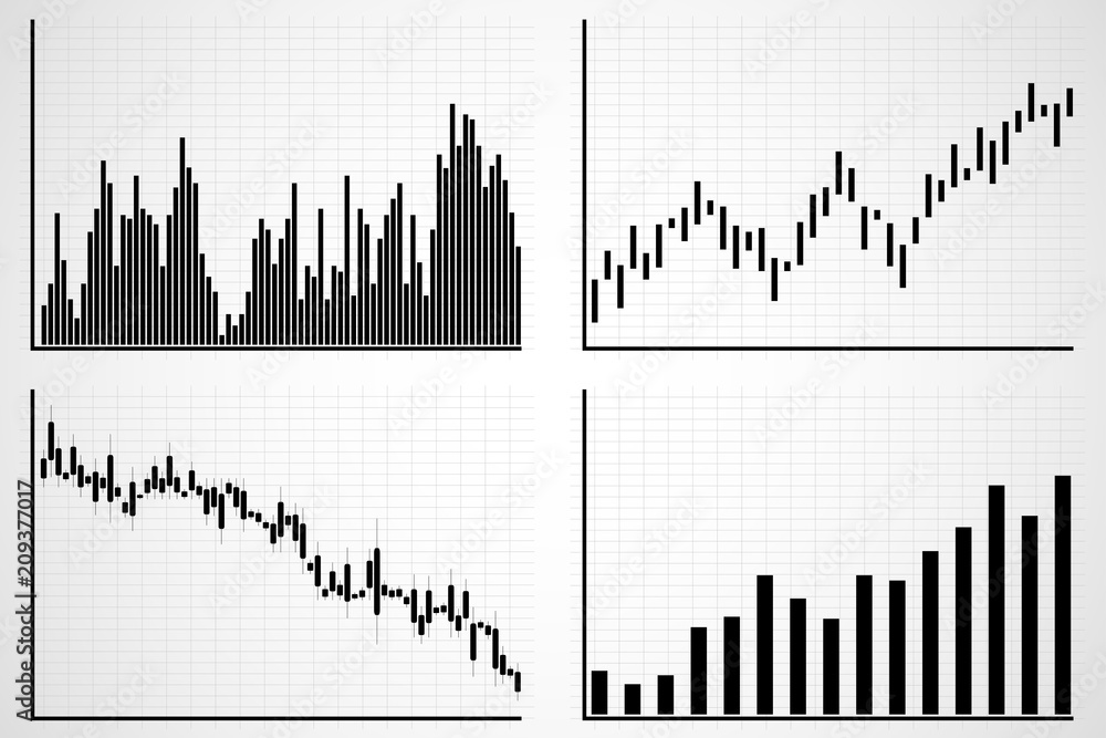 Business data market elements diagrams and graphs flat icons. vector illustration.