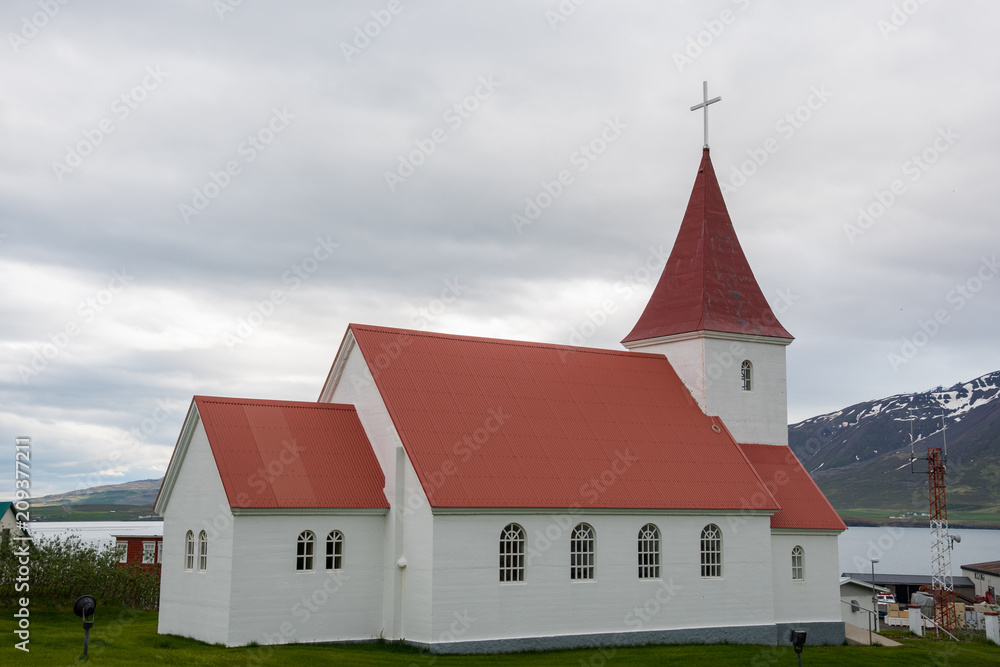 Church of Village of Hrisey in Iceland