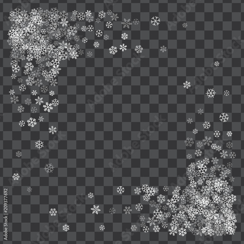 Frame or border of random scatter snowflakes