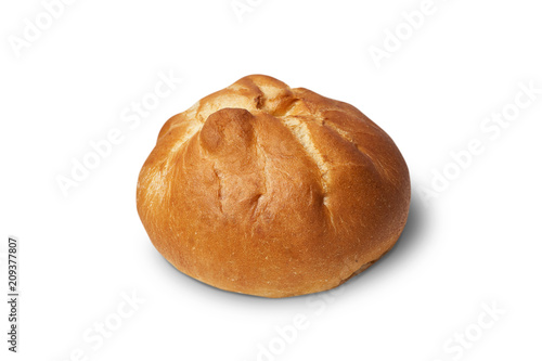 Delicious baked bun isolated on white background.