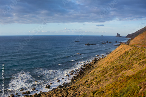 Beautiful view of the Roque Benijo and Atlantic Ocean on the way to  Benijo, Tenerife, Canary Islands. photo