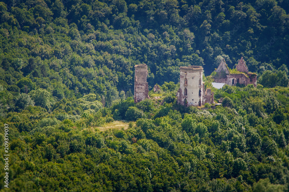 Scenic view of Chervonohorod Castle ruins (Nyrkiv village, Ternopil region, Ukraine)